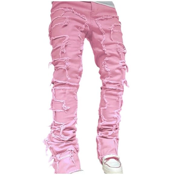 Shein Men Solid Distressed‎ Jeans in Pink - Size 38 - Picture 1 of 5